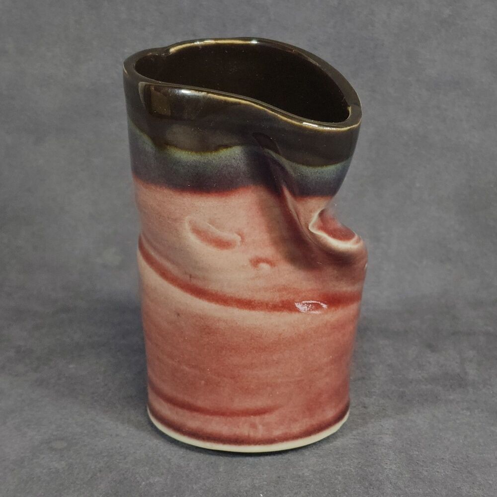 Studio Pottery Handmade Stoneware Pottery Earth Tones Cup Glass Vase Signed